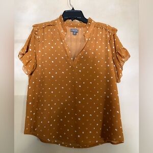 J.Crew Mustard Polka Dot Blouse with Ruffle Sleeves